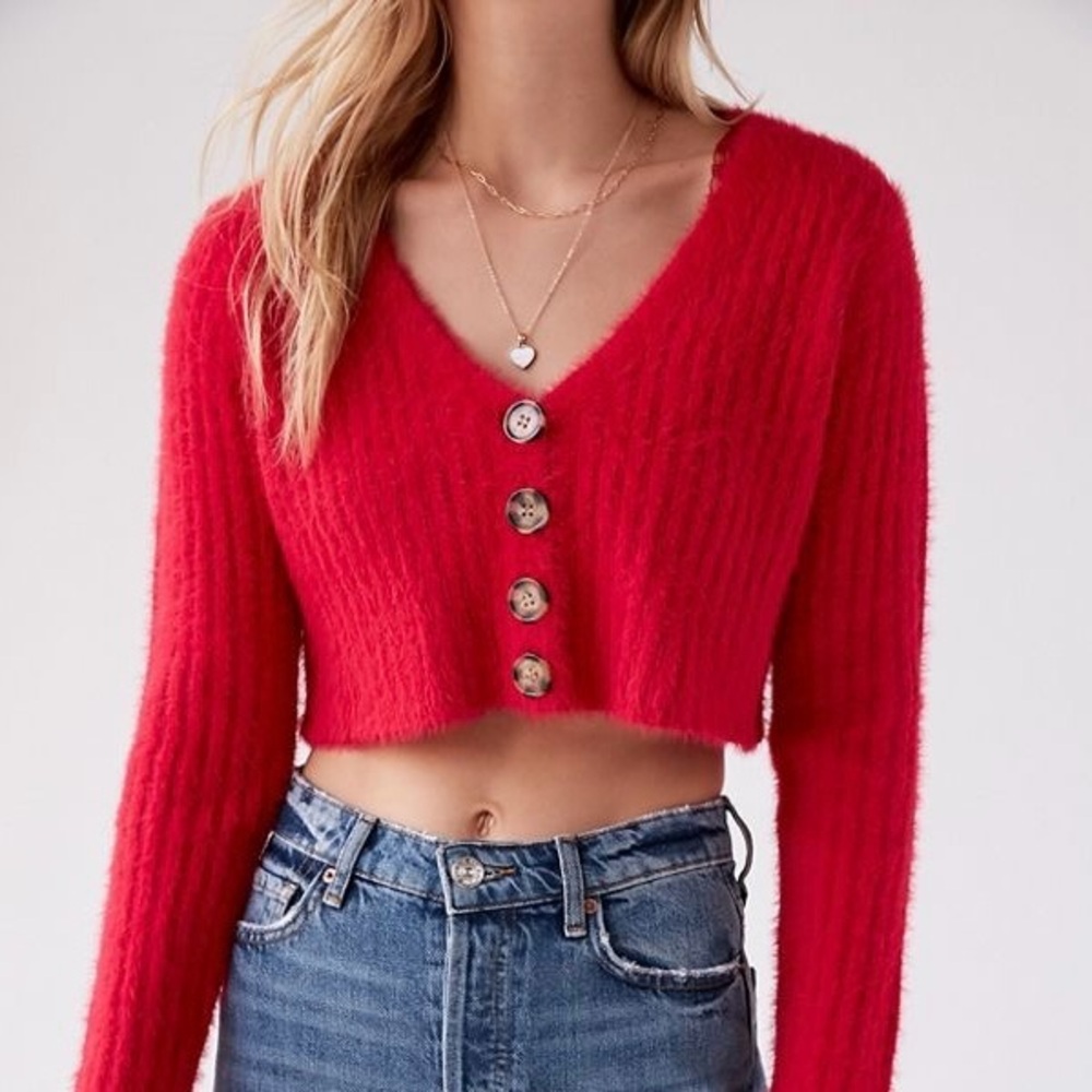 Urban Outfitters Red Button-Up Cropped Sweater